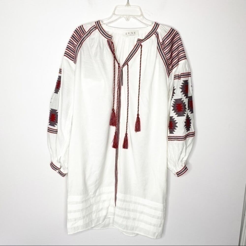 Luxe by Stylekeeper White Boho Aztec Embroidered Flowy Midi Dress